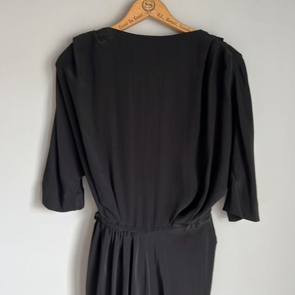 Cos Women's Black 3/4 Sleeve V Neck Midi Full Wrap 100% Silk Dress Size 8 - Picture 6 of 10